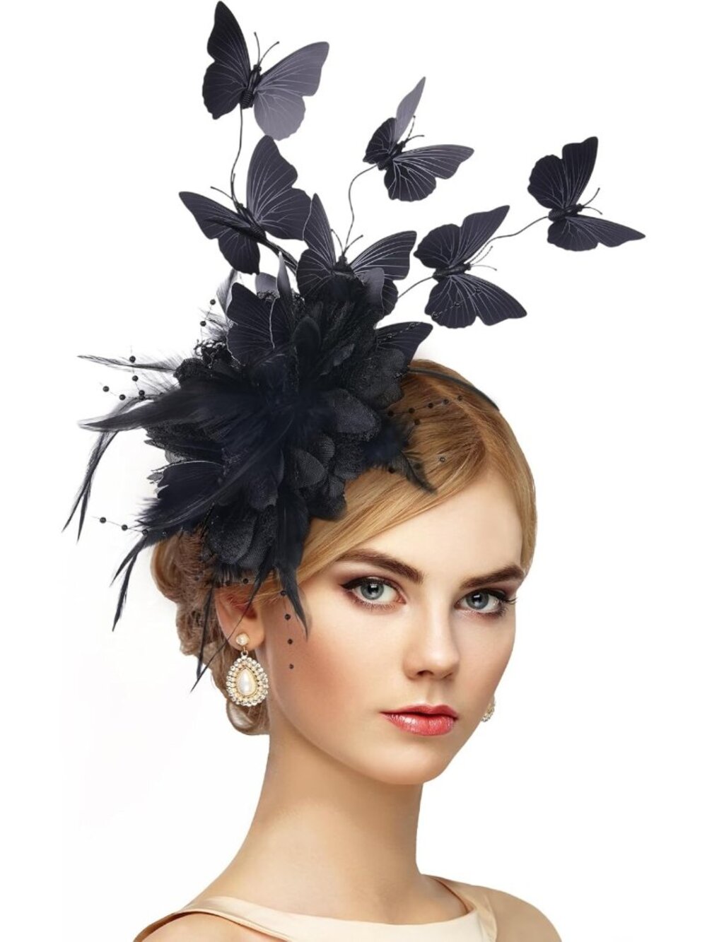 Elegant Butterfly Fascinator Hat for Women - Derby Tea Party Feather Headband